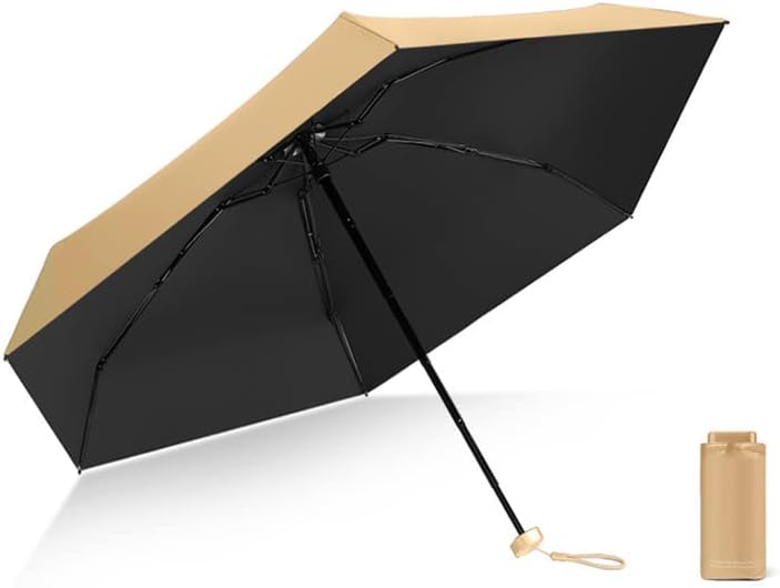 AFULILI Small Mini Umbrella For Travel Compact UV Umbrella For Sun&Rain Windproof Lightweight Simple Color Flod Umbrella For Women Man Kids（Black Gold）