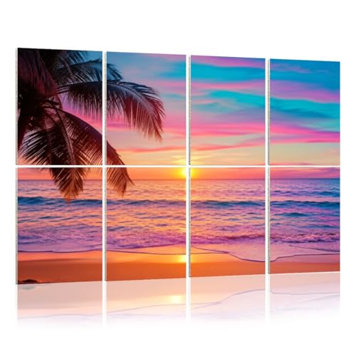Paneles Acústicos Decorativos 8 Pack, 48x32 Pulgadas, Control de Sonido, Diseño Sunset Beach Tropical con Palmeras miniatura 1