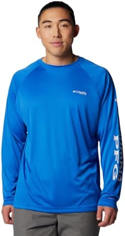 Columbia Men's Terminal Tackle Long Sleeve Shirt, Vivid Blue/Cool Grey Logo, 4X Tall - 5