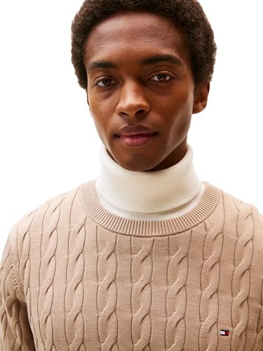 Image of Tommy Hilfiger Men's Cable Knit Crewneck Sweater Lightweight Pullover