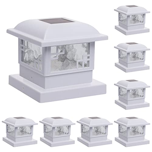 GreenLighting Cubism Fence Solar Lights - Outdoor Solar Post Lights - 4x4 Post Caps and Solar Deck Post Lights - LED Solar Post Cap Lights for 4x4 5x5 Posts (White, 8 Pack)