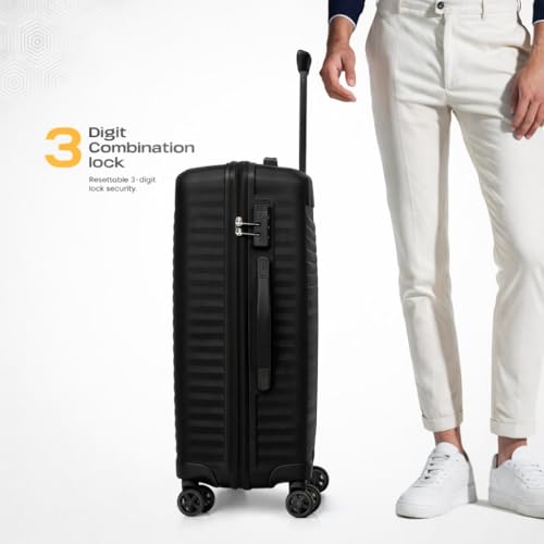 Image of Kamiliant by American Tourister Rock-Lite Medium 68 Cm Check-in Hard Sided Trolley Bag for Men & Women, Suitcase 66L for Travel with 3 Digit Combination Lock - Black