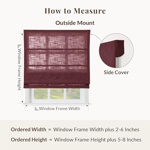 Image of TWOPAGES Liz No Drill Cordless Roman Shades Linen Textured Roman Blinds for Windows, Custom Made Room Darkening Blackout Roman Window Shades, Hardware Included, Red Wine, 1 Piece