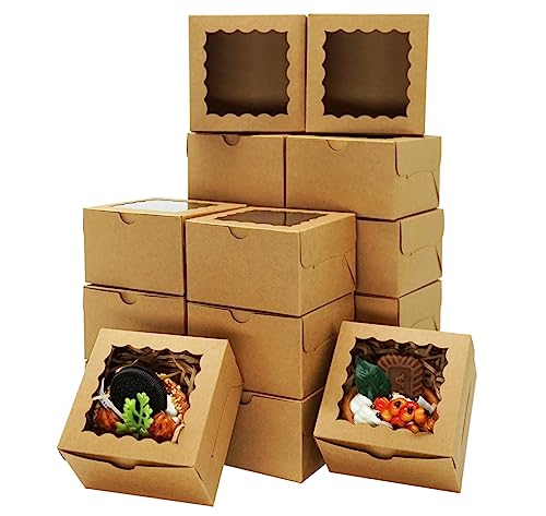 Xinhpkgg 50Pcs Cookie Boxes 4X4X2.5 Inches: Bakery Boxes With Window, Treat Boxes, Strawberry Boxes, Mini Cake Boxes, Pastry Dessert Boxes For Chocolates Strawberries, Cupcakes- Kraft Paper #TOP15