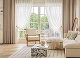 Lirzxin Cortinas opacas de felpilla para sala de estar, 228 cm de largo, juego de 2 paneles con ojales, color liso con textura de rayas, color beige, caqui, cortina con aislamiento térmico, 54
