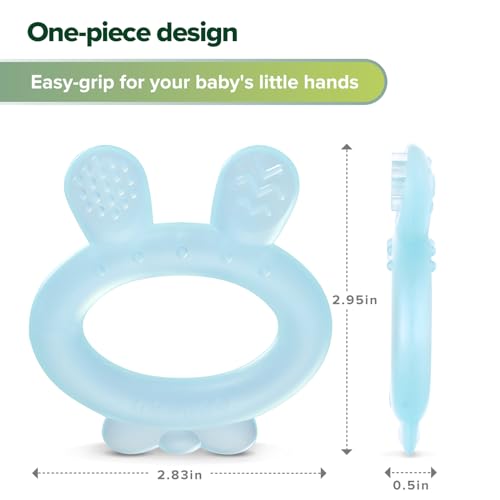 Image of Haakaa Silicone Baby Teether - Rabbit Ear Frozen Teething Toy for Babies 3-6 Months- Cold Teething Relief - BPA Free Silicone -Blue