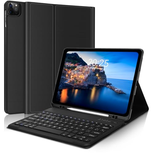 FOGARI Teclado Funda para iPad Pro 12.9 6ª 2022 /5ª 2021/4ª 2020/3ª Gen 2018, Estuche Portátil Delgado con Portalápices, Español Teclado Desmontable Inalámbrico, Negro