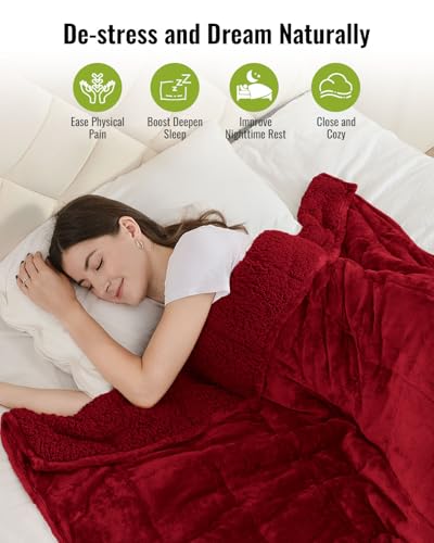 Uttermara Sherpa Fleece Weighted Blanket 15 lbs for Adult, Unicolor Ultra-Soft Fleece and Sherpa, Dual Sided Cozy Plush Blanket for Sofa Bed, 60 x 80 inches, Red