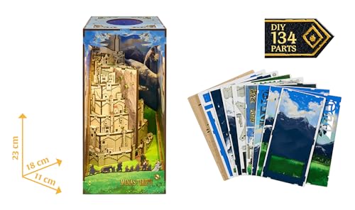 Revell Tiny Adventures Buchstütze Herr der Ringe I 3D Diorama der Weißen Stadt aus Holz mit LED I Bastelset als Book Nook für Fantasy-Fans I Perfekte Deko & Geschenkidee