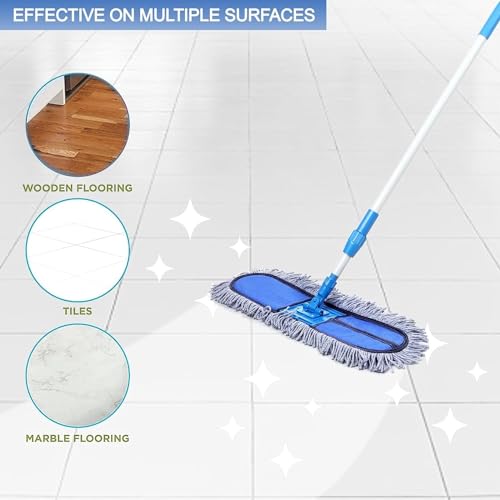 Livronic® Plastic Wet & Dry Cotton Pad Floor Mop 67x14x6(18-Inch Head) 4 Feet Telescopic Handle | Heavy-Duty Floor Cleaning Mop for Home, School, Office, Hotels, Hospitals & Industries (Pack of 1)