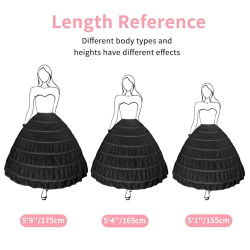 Image of Women Crinoline Petticoat 6 Hoop Skirt Full A-Line Slips Long Underskirt for Wedding Bridal Dress Ball Gown