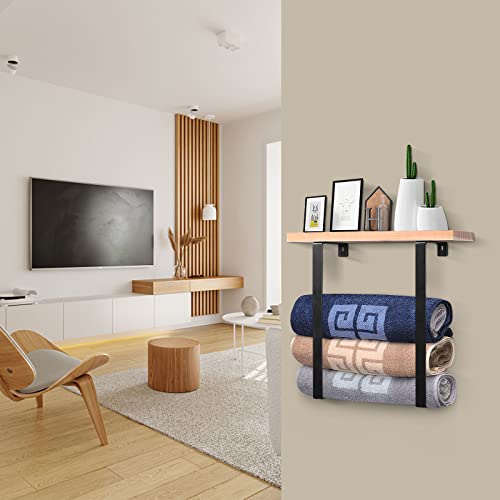 Nearmoon Bathroom Towel Rack Wall Mounted, All Metal Bath Towel Holder With Wooden Shelf Rustproof Towel Storage Organizer For Hand Towels, Washcloths, Large Towels, 2 Pack (Matte Black) #TOP7
