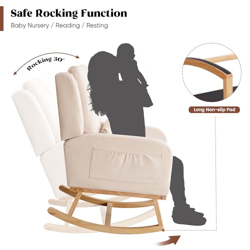 Image of HCHAIRH Rocking Chair Nursery, Nursing Rocking Chairs with Lumbar Pillow, Comfy Modern Nursery Glider Rocker Morden Accent Rocking Chair for Mom Nursery, Living Room, Bedroom, Beige