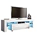 US Fast Shipment Quaanti TV Stand with High Gloss LED Lights, Media TV Console Table Storage Cabinet Drawers,Large TV Stand Shelves for 43/55/50/65 Inch TV for Living Room Furniture (White)