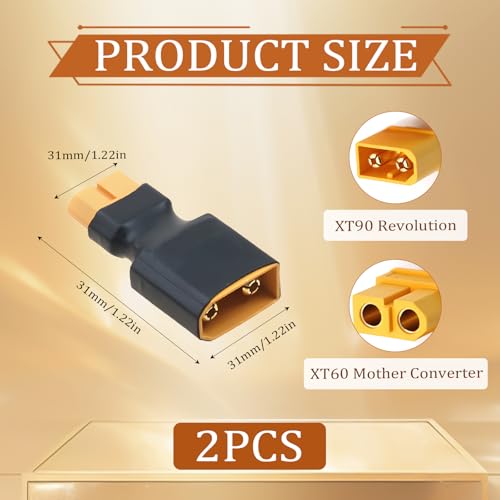 2 Paar XT60 Buchse auf XT90 Stecker, T-Stecker Männlich auf XT60 Buchse Adapter Akku Aufladen Konverter Anschluss Lithium Akku ESC Adapter für RC Auto Drohne Quadcopter Modell