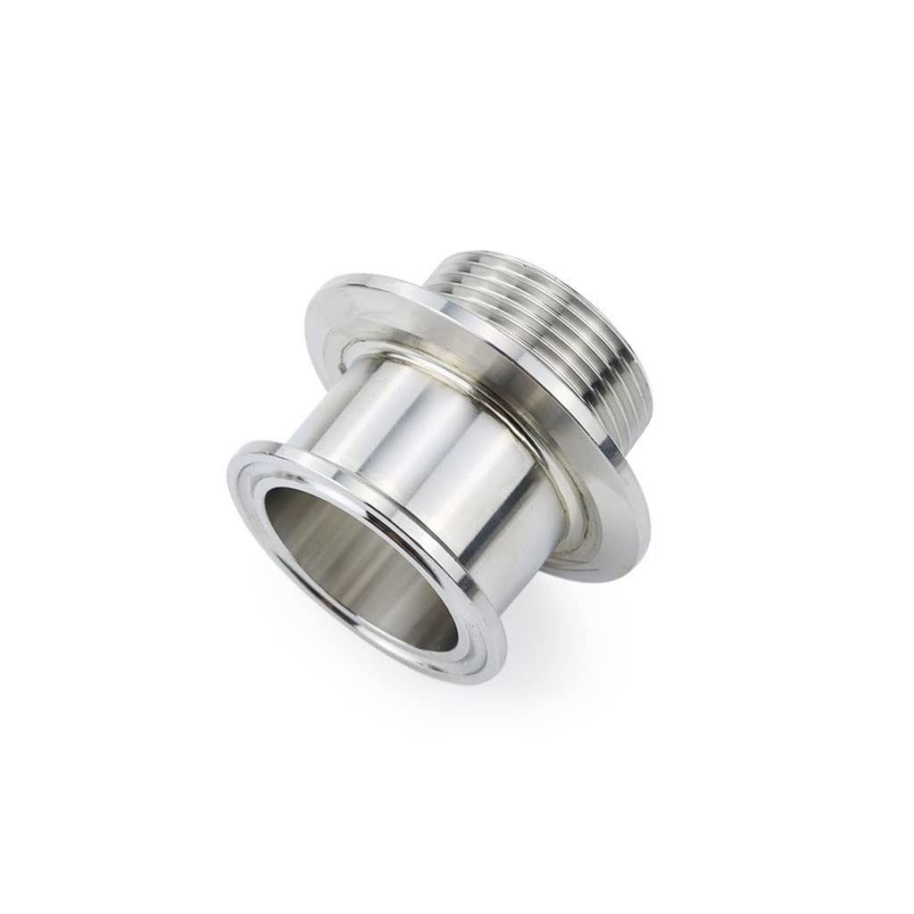 304 Stainless Steel Double Ferrule Tri Clamp Male Thread Sanitary Adapter DN32/DN40 for Homebrew and Industrial Use(DN32x50.5x64mm with Nut)