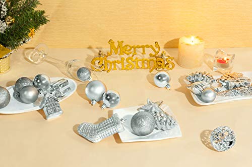 AMS 90ct Christmas Ball Assorted Pendant Shatterproof Ball Ornament Set Seasonal Decorations with Reusable Hand-Help Gift Boxes Ideal for Xmas, Holiday and Part (90ct, Silver) - Thumbnail 4