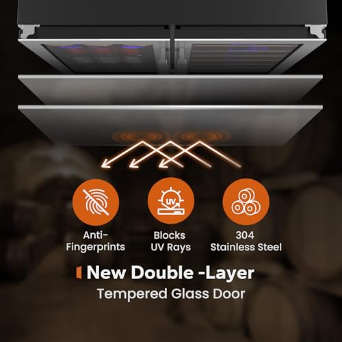 Ca'Lefort 30 Inch Wine and Beverage Refrigerator, 80 Can and 33 Bottle French Door Wine Refrigerator 36-72°F, 3 LED Wine Fridges with Glass Door, Built-in or Freestanding for Home/Kitchen (6.00 cu.ft)