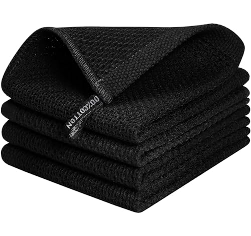Image of 100% Cotton Kitchen Dish Cloths, 6 Pack Waffle Weave Ultra Soft Absorbent Dish Towels for Drying Dishes Quick Drying Kitchen Towels Dish Rags, 13.4 X 13.4 Inches (Black, Pack of 4)
