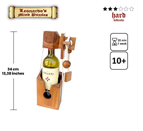 Logica Spiele Art. Niet voor alcohol – flessenhouder van edelhout – moeilijkheidsgraad 3/6 – collectie Leonardo da Vinci - Afbeelding 4