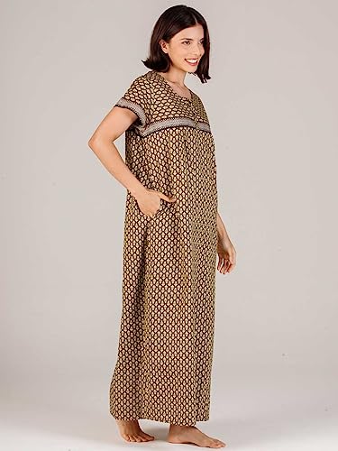 Image of Evolove Women's Cotton Long Maxi Night Gown Nighty Dress with Pocket & Stylish Button, Super Soft Comfortable (LNG-Button)