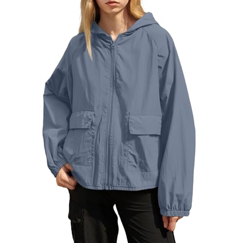 UPF30+ Lightweight Rain Jacket for Women Waterproof Windproof Raincoats Casual Packable Hooded with Full Zipper