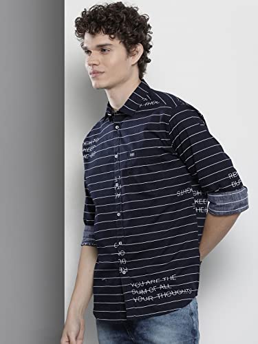Image of The Indian Garage Co Men's Cotton Regular Fit Striped Full Sleeves Spread Collar Casual Shirt