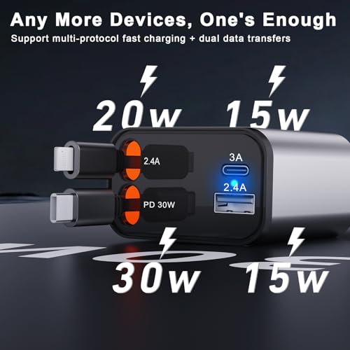 Paiholy Retractable Car Charger, 4 in 1 Super Fast Small Car Charger with Dual Retractable Cables and 2 USB Ports, Mini Version Car Charger Compatible with iPhone 15/14/13 Pro Max/Samsung/Pixel - Thumbnail 7
