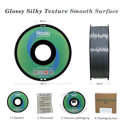 Image of YOUSU Silk TPU Filament 1.75mm,3D Printer Filament TPU95A Flexible Soft Rubber, 1kg Spool (2.2 lbs), Dimensional Accuracy + /- 0.02 mm,Silk TPU Silver