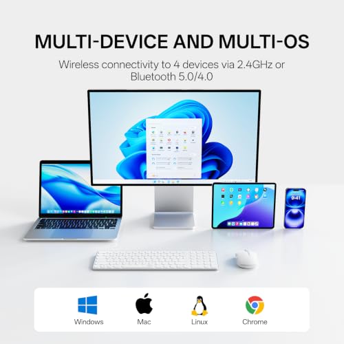 Image of Rapoo 9350S Multi-Device Keyboard and Mouse Combo, 2.4GHz /Bluetooth 5.0 /4.0 Wireless Keyboard & Mouse Set for Windows /Mac /Linux /Chrome, Support 4 Devices, Rechargeable, Silent Click, White