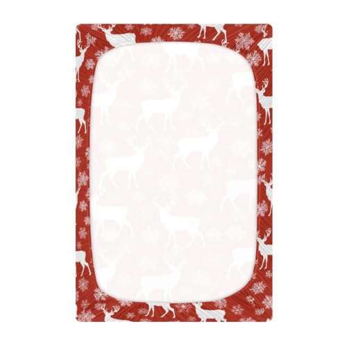 Image of Crib Sheet Breathable Soft Crib Mattress Sheet for Baby Toddler Boys Girls Fitted Crib Sheet Fit Standard Crib Mattress 52 x 28 Inch Red Christmas Snow Deer