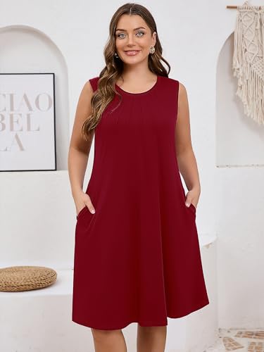 Image of AusLook Plus Size Midi Dress for Women Sleeveless Casual Summer Tank Dress with Pockets A-Line Loose Swing Dress 1-5X