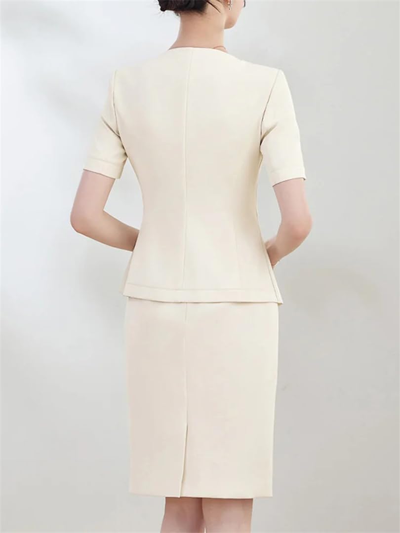 Women's Elegant Blazer Set Fashion Office Short Sleeve Two Piece Solid Button Down Top and Mini Skirt Suit