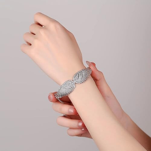 Miniatura 8 de Pulseras de alas angulares para mujer, pulsera de cadena ajustable chapada en plata, brazalete de ala de ángel para mujer, cumpleaños, Navidad, día