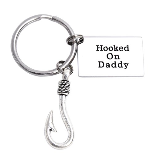 LParkin Hooked On Daddy Keychain Stainless Steel Fish Keychain Dads Best Catch Gift for Dad (White)
