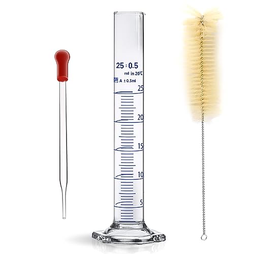 Cylindre gradué en verre 25 ml avec socle hexagonal et brosse de lavage
