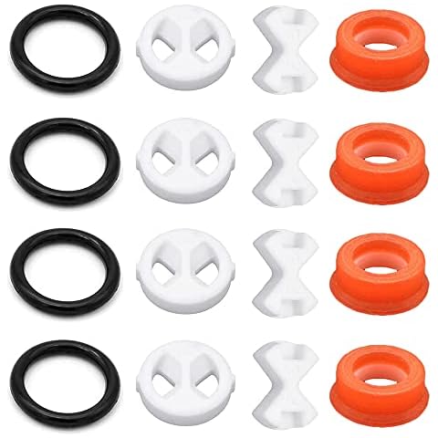 IYBQIU 16 Pcs Tap Valve Silicone Gasket Reversed Sealed Ceramic Disc and O Rings Gasket Replacement Valve Insert Repair Parts for Valve Tap, Black/ White/ Red Cover