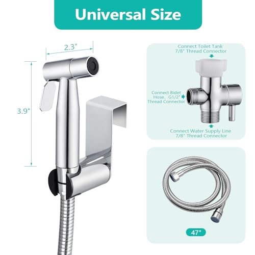 BARROCK Chrome Handheld Bidet Sprayer for Toilet,Stainless Steel Baby Cloth Diaper Jet Spray Kit,Bathroom Toilet Bidet Attachment Set with Adjustable Water Pressure for Bathing Pets and Feminine Wash thumbnail 2