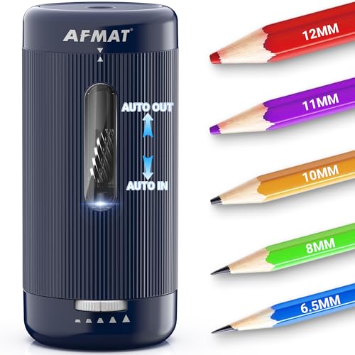 AFMAT Fully Automatic Electric Pencil Sharpener, Auto in & Out, Rechargeable Fully Automatic Pencil Sharpeners for Jumbo&Colored Pencils (6.5-12mm), Portable for Home/Classroom/Office, Blue PSC3