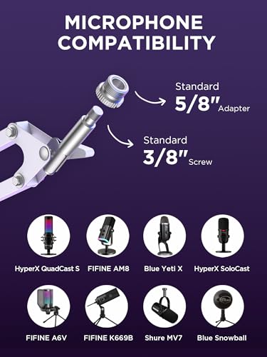 Image of InnoGear Boom Arm Microphone Mic Stand for Blue Yeti HyperX QuadCast SoloCast Snowball Fifine Shure SM7B and other Mic, Medium, White