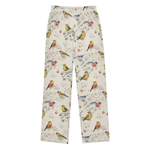 Winter Cute Bird Boys Long Pants Soft Trousers Elastic Waist Kids Lounge Bottoms with Pockets S-XL