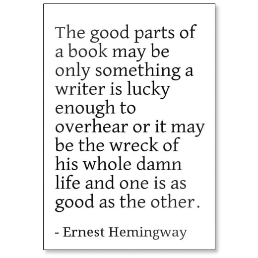 De bra delarna av en bok kan vara bara somna. - Ernest Hemingway citat kylskåpsmagnet, vit