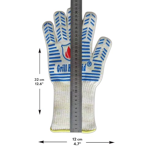 GRILL HEAT AID BBQ Grill Gloves Heat Proof for Grilling – Fireproof 1472°F Heat-Resistant Grill Mitts for Outdoor Barbecue and Smoker, Campfire, Fire Pit, Oven Glove with Fingers for Baking Pizza