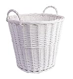 eGenuss | Canasta Tejida a Mano en Mimbre | Cesta para el hogar - Almacenamiento, Ropa, Libros, jardín, Cosecha Libros | con Asas - Sin Lienzo | Color Blanco | Tamaño: M | Diámetro: Ø35 cm