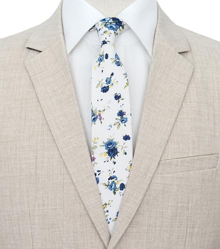 Image of BELLUNO Men's Cotton Floral Skinny Tie, 2.5 inch Width, with Gift Box