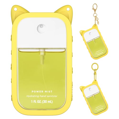 Sonnorel 1 Pack Silicone Case Compatible with Touchland Hand Sanitizer Spray (Fit for 1 FL OZ/30 mL Ver) Portable keychain Cute Color Ears (Yellow)