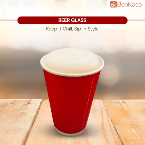Image of BonKaso 480ml Double Wall Disposable Beer Glasses | Premium Ripple Cups for Hot & Cold Beverages | Leak-Resistant Insulated Paper Cups for Events, Cafes, Parties - Red - Pack of 25