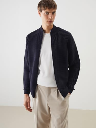 LC واكيكي كارديجان منسوج بقصة عادية ورقبة قمع للرجال، مقاس L، لون كحلي