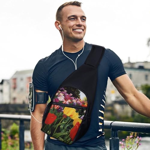 Mochila Sling Bag Tulip Garden para trekking y uso casual miniatura 3