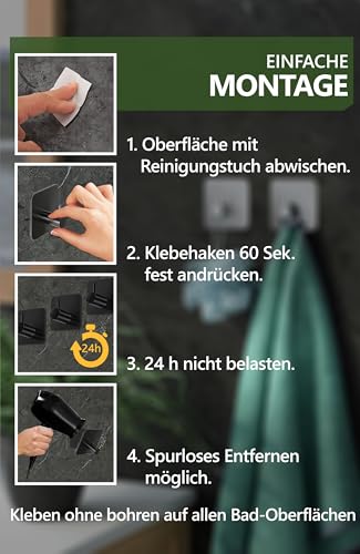 4smile Handtuchhalter ohne Bohren, 6er Set, Klassisch, Schwarz – Ansicht 6